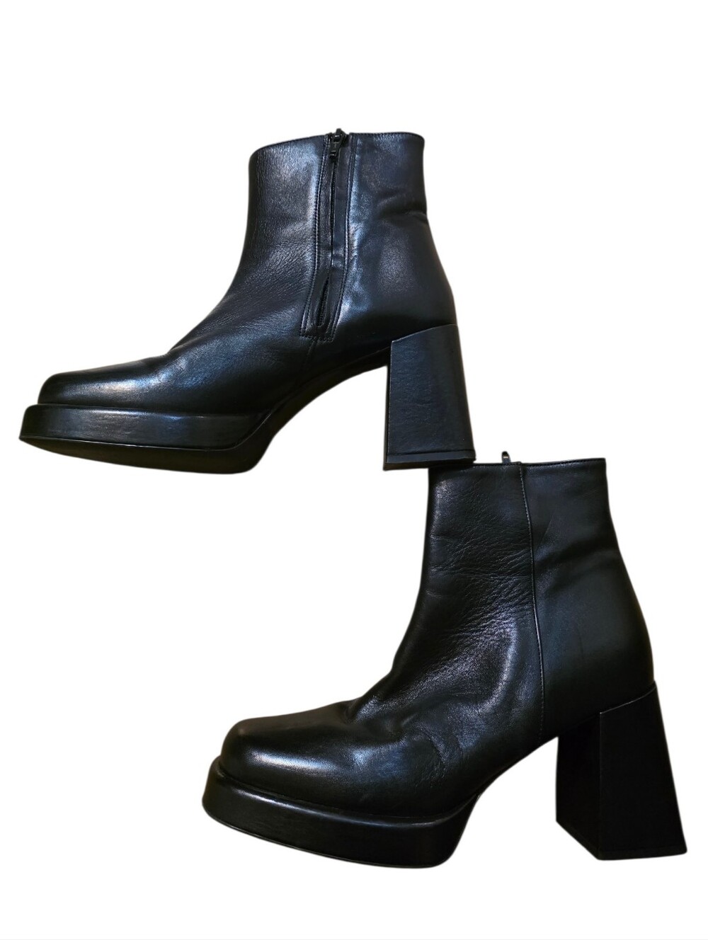 L'amour Plat70 Block Heel Platform Leather Ankle Booties- 39